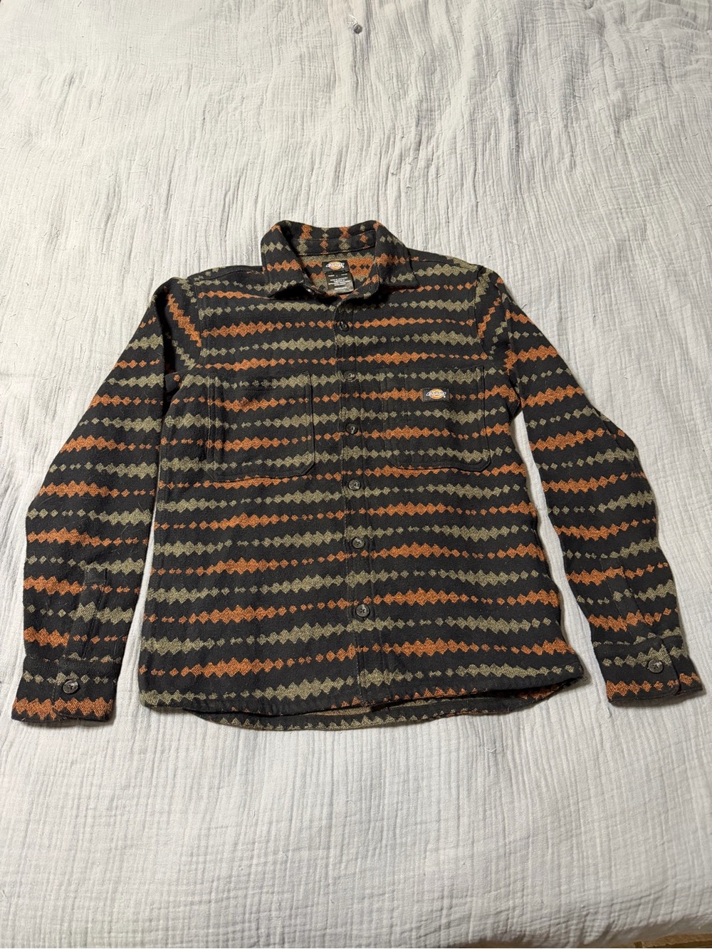 Dickies Men’s Falkville Thick Black & Olive Striped Button-Up Sweater Shirt